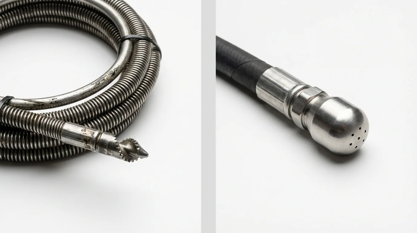 Drain snake cable and hydro jetting nozzle used for drain cleaning in Gold Hill, OR