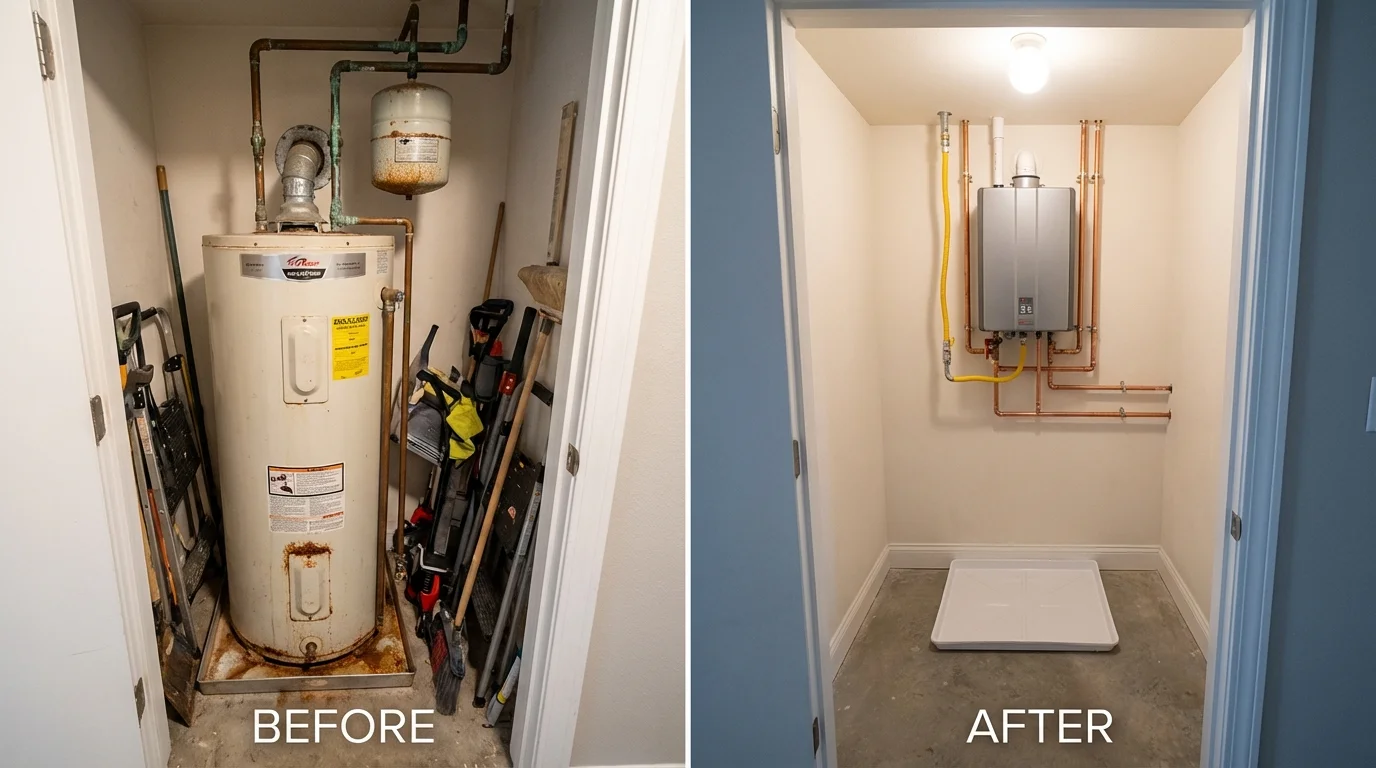 Tank water heater versus wall-mounted tankless unit comparison for Gold Hill, OR homeowners