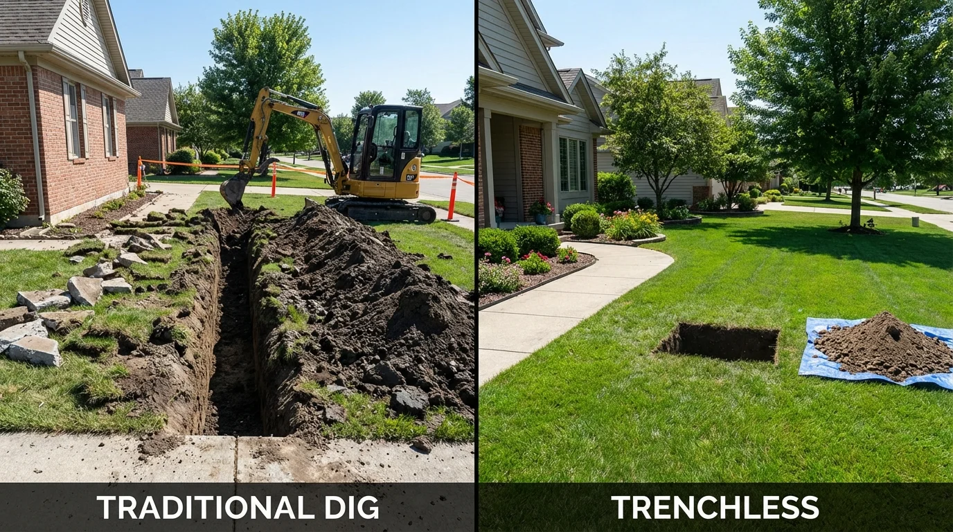 Trenchless sewer repair with minimal yard damage versus traditional excavation in Gold Hill, OR